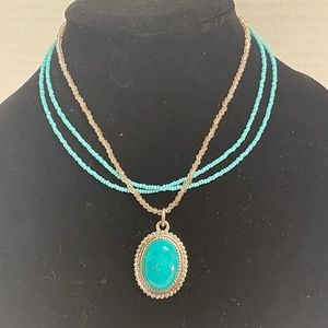 EXPRESS Triple Seed Bead Cord with Turquoise Pendant Vintage Necklace